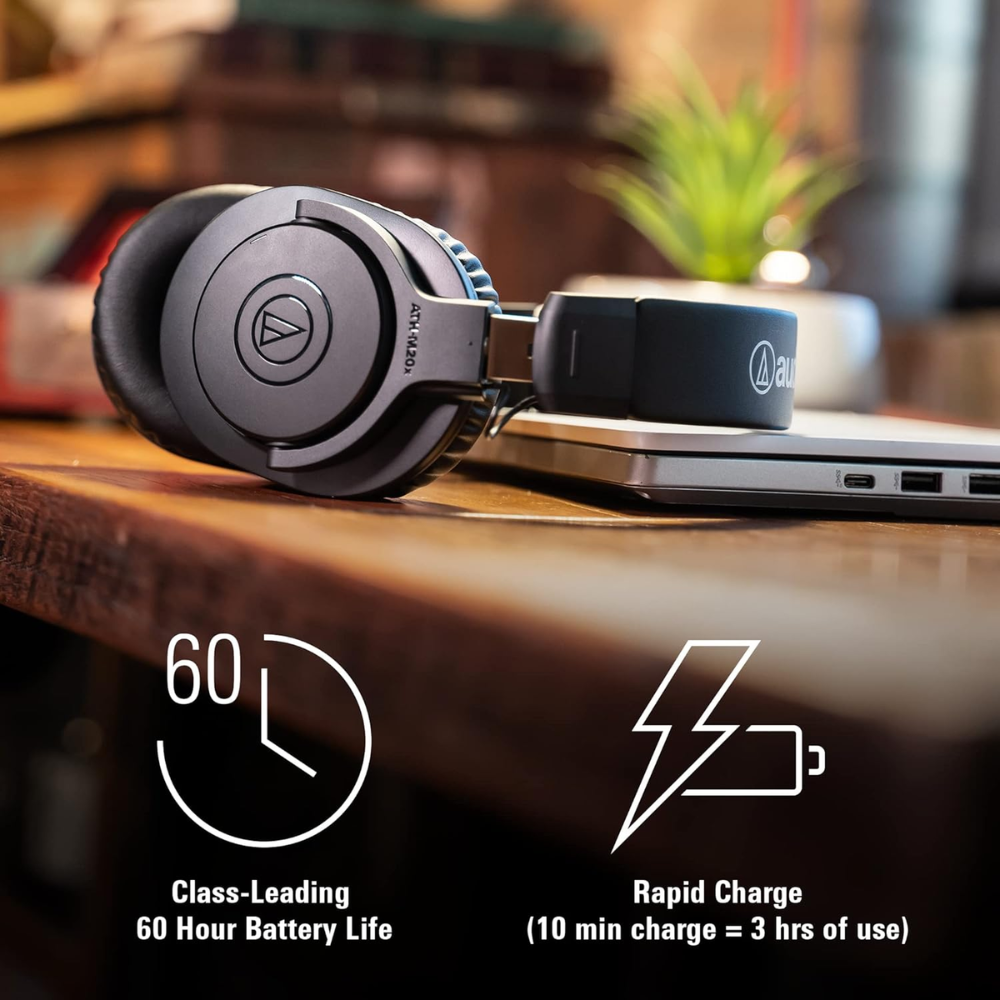 Audio-Technica Ath-M20Xbt Wireless Over-Ear Headphones, Bluetooth 5.0, 60-Hour Battery Life, 40 mm Drivers, Hi-Fi Sound, Built-in Mic, AAC/SBC Codec Support (Black) - Image 5