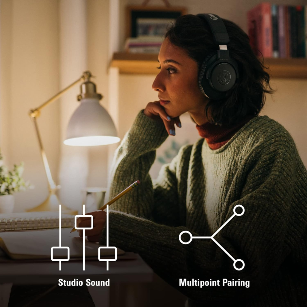 Audio-Technica Ath-M20Xbt Wireless Over-Ear Headphones, Bluetooth 5.0, 60-Hour Battery Life, 40 mm Drivers, Hi-Fi Sound, Built-in Mic, AAC/SBC Codec Support (Black) - Image 6